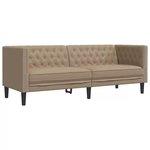  3 személyes kávészínű műbőr Chesterfield kanapé