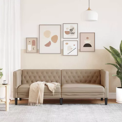  3 személyes kávészínű műbőr Chesterfield kanapé