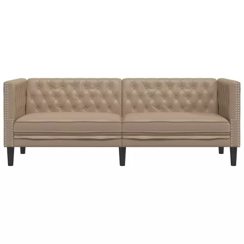  3 személyes kávészínű műbőr Chesterfield kanapé