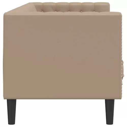  3 személyes kávészínű műbőr Chesterfield kanapé