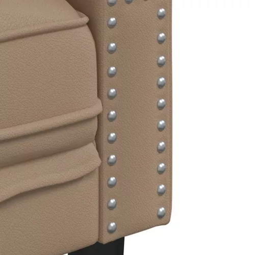  3 személyes kávészínű műbőr Chesterfield kanapé