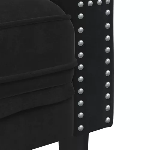  2 személyes fekete bársony Chesterfield kanapé hengerpárnákkal