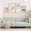  3 személyes világoszöld bársony Chesterfield kanapé párnákkal