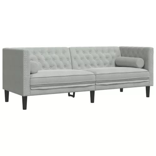  3 személyes világoszöld bársony Chesterfield kanapé párnákkal