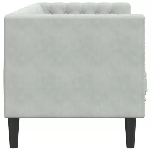  3 személyes világoszöld bársony Chesterfield kanapé párnákkal