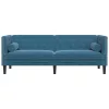  3 személyes kék bársony Chesterfield kanapé hengerpárnákkal