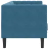  3 személyes kék bársony Chesterfield kanapé hengerpárnákkal