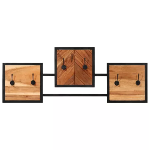  tömör akácfa és vas falra szerelhető ruhafogas 90 x 1 x 35 cm