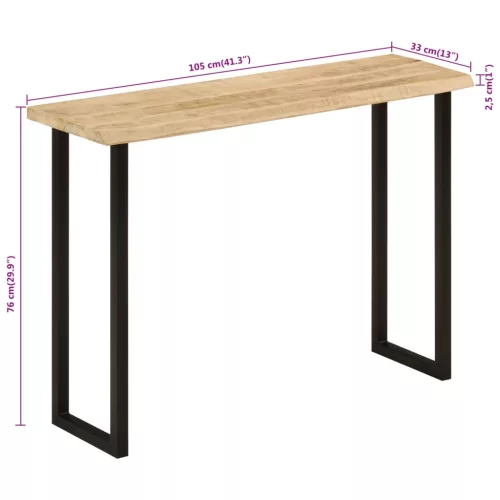  tömör mangófa konzolasztal természetes éllel 105 x 33 x 76 cm