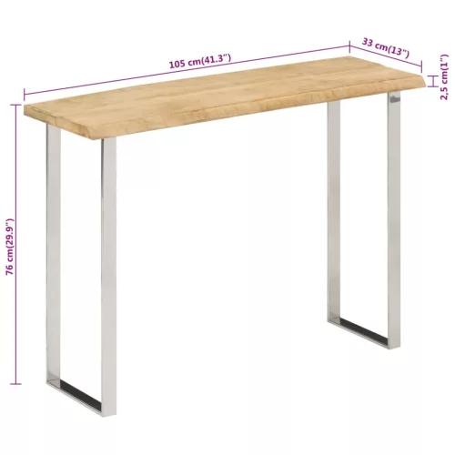  tömör mangófa konzolasztal természetes éllel 105 x 33 x 76 cm