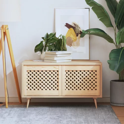  2 db tömör fenyőfa rácsos szekrényajtó 49,5x39,5 cm