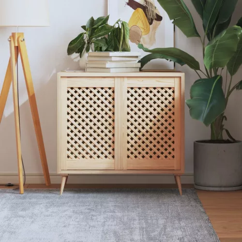  2 db tömör fenyőfa rácsos szekrényajtó 39,5x61,5 cm