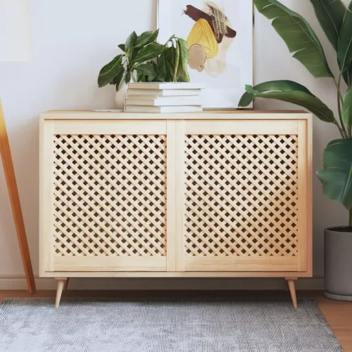  2 db tömör fenyőfa rácsos szekrényajtó 59,5x69 cm