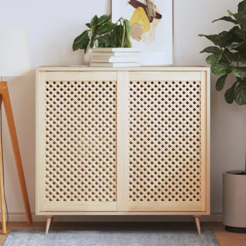  2 db tömör fenyőfa rácsos szekrényajtó 59,5x99 cm