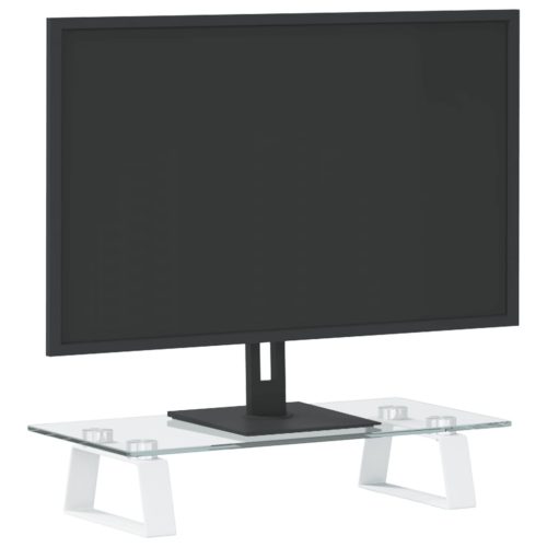  fehér edzett üveg és fém monitorállvány 40 x 20 x 8 cm