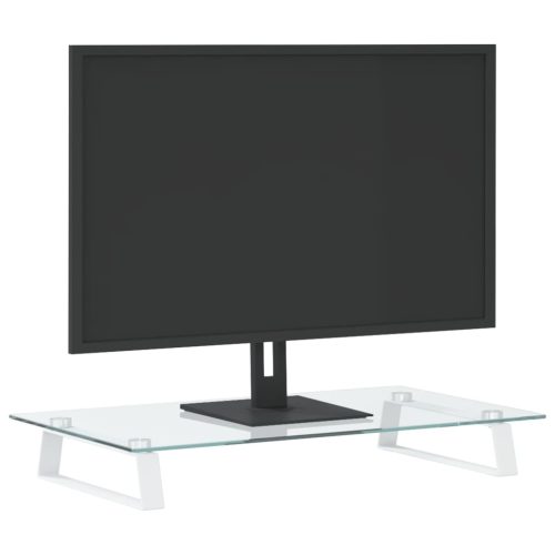  fehér edzett üveg és fém monitorállvány 60 x 35 x 8 cm