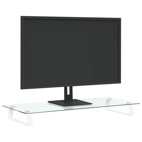  fehér edzett üveg és fém monitorállvány 80 x 35 x 8 cm