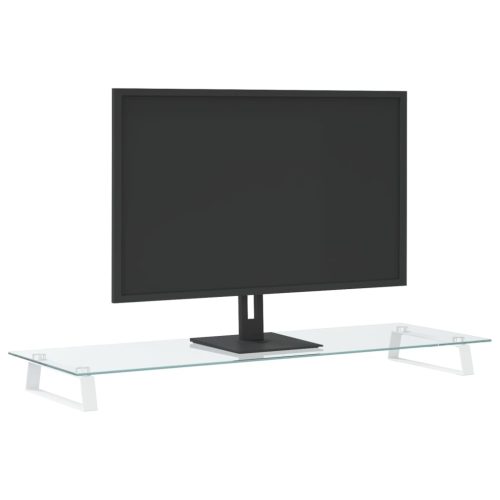  fehér edzett üveg és fém monitorállvány 100 x 35 x 8 cm