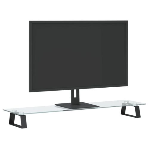  fekete edzett üveg és fém monitorállvány 80 x 20 x 8 cm