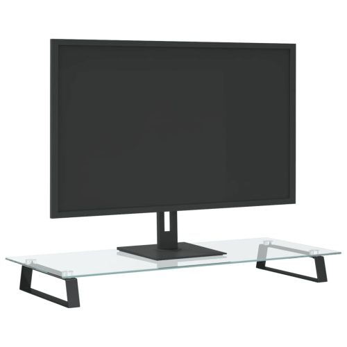  fekete edzett üveg és fém monitorállvány 80 x 35 x 8 cm