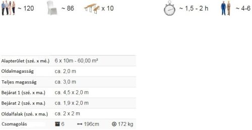 TP 6x10m standard rendezvénysátor, PVC 700 - fehér