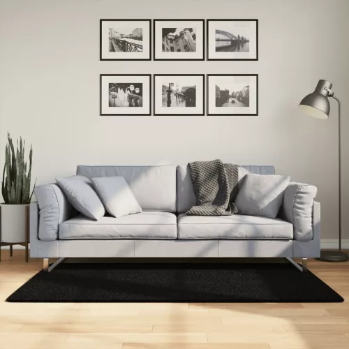  HUARTE fekete rövid szálú puha és mosható szőnyeg 80 x 150 cm