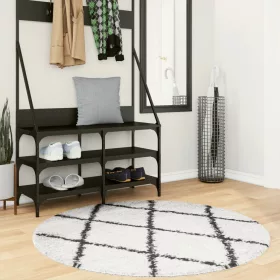    PAMPLONA krém-fekete magas szálú bolyhos modern szőnyeg Ø120 cm