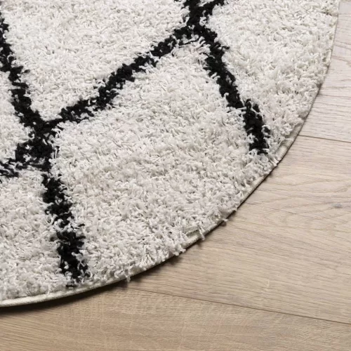  PAMPLONA krém-fekete magas szálú bolyhos modern szőnyeg Ø120 cm