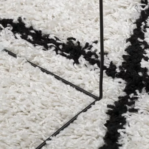  PAMPLONA krém-fekete magas szálú bolyhos modern szőnyeg Ø120 cm
