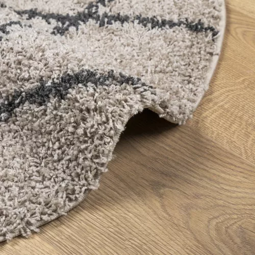  PAMPLONA bézs és antracit bolyhos modern szőnyeg Ø 120 cm