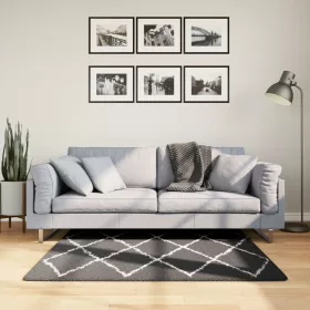    PAMPLONA fekete és krém bolyhos modern szőnyeg 120 x 120 cm
