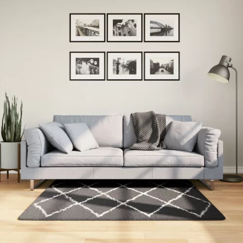  PAMPLONA fekete és krém bolyhos modern szőnyeg 120 x 120 cm