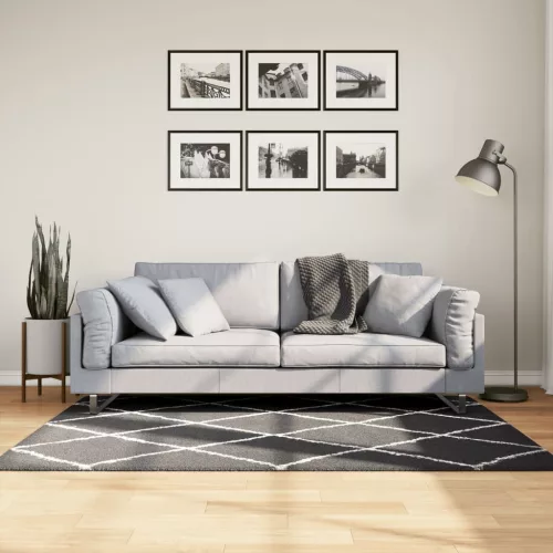  PAMPLONA fekete és krém bolyhos modern szőnyeg 120 x 170 cm