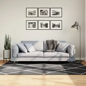    PAMPLONA fekete és krém bolyhos modern szőnyeg 140 x 200 cm