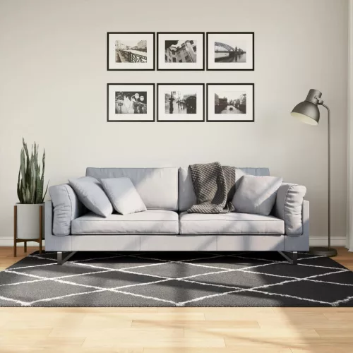  PAMPLONA fekete és krém bolyhos modern szőnyeg 140 x 200 cm