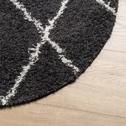 PAMPLONA fekete és krém bolyhos modern szőnyeg Ø 280 cm