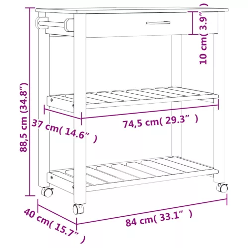  MONZA tömör fenyőfa konyhai kocsi 84 x 40 x 88,5 cm