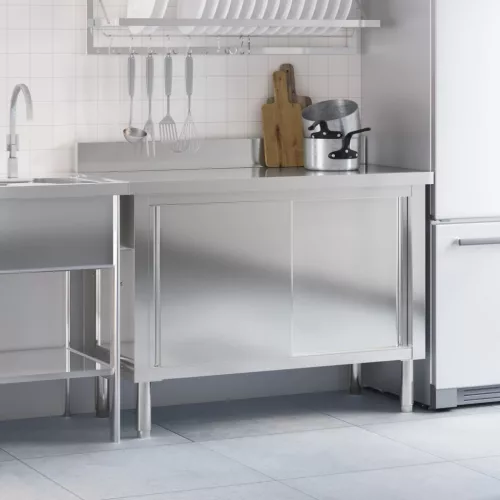  rozsdamentes acél konyhai munkaasztal tolóajtókkal
