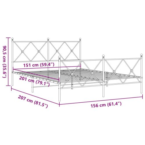  fehér fém ágykeret fej- és lábtámlával 150x200 cm