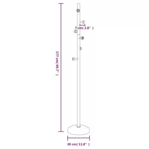  fekete porszórt vas ruhafogas 177 cm