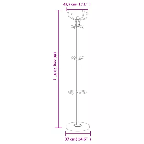  fekete porszórt vas fogas esernyőtartóval 180 cm