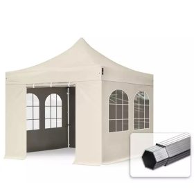   TP 3x3m összecsukható 800N alumínium pavilon, 4 db oldalfallal, hagyományos ablak - krém