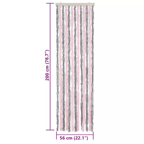  ezüstszürke és rózsaszín zsenília rovarfüggöny 56 x 200 cm