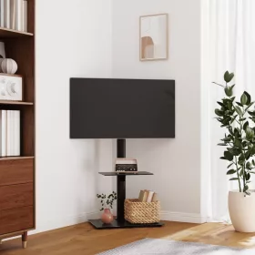  2-szintes fekete sarok TV-állvány 32-65 hüvelyk