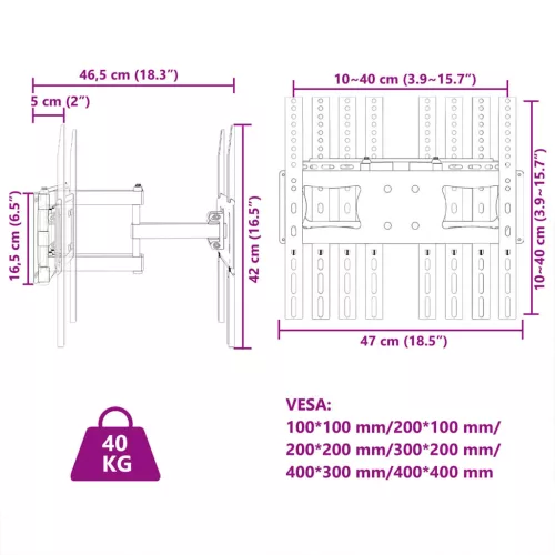  fali TV-állvány 26-70" képernyőhöz max VESA 400 x 400 mm 40 kg"