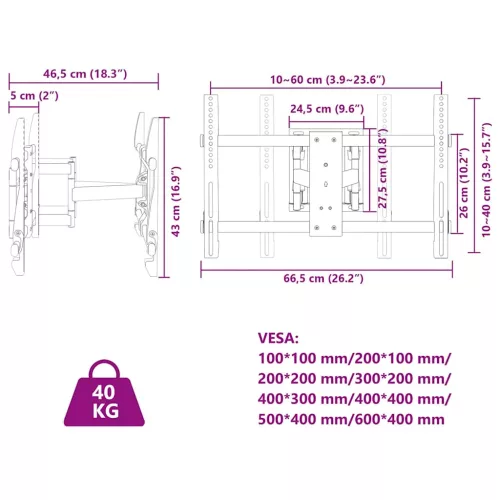  fali TV-állvány 37-80" képernyőhöz max VESA 600 x 400 mm 40 kg"