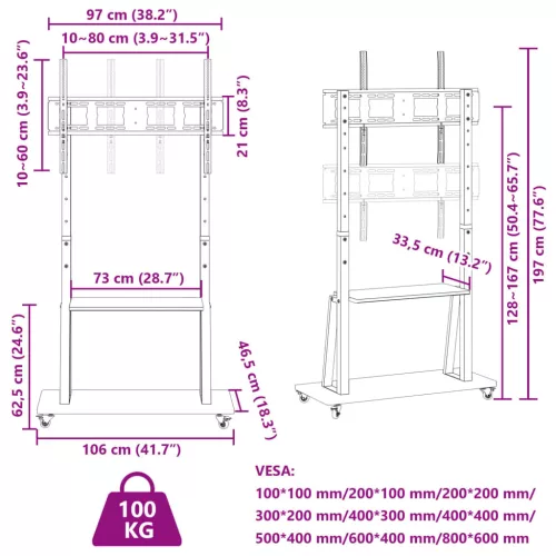  görgős TV-állvány 32-90" képernyőhöz max VESA 800x600 mm 100kg"
