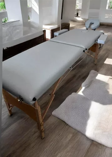 discontmania pink 2-zone wooden massage bed with carry bag - 2104S