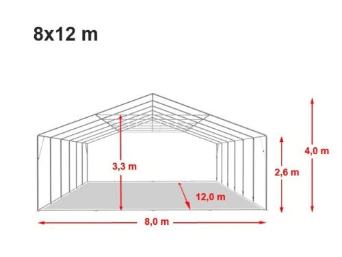 Party šator 8x12m, bočna visina:2,6m-PROFESSIONAL DELUXE 550g/m2-posebno jaka čelična konstukcija