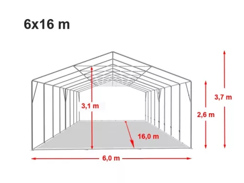 TP Professional 6x16m 2,6m oldalmagas raktársátor PVC 800 ponyvával, zöld